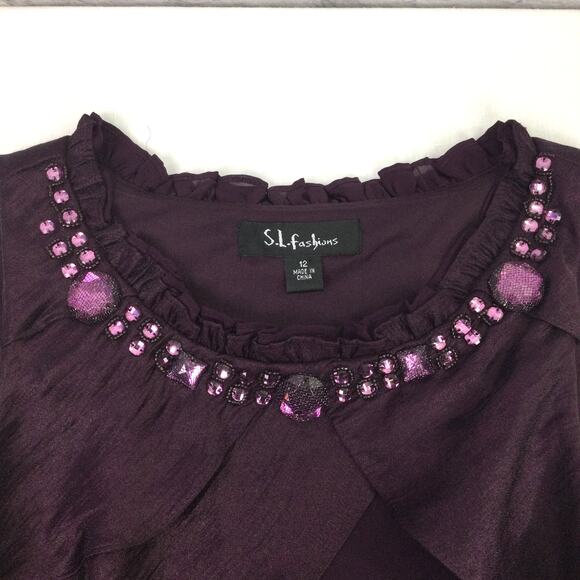 S.L. Fashions Women's Beaded Neck Tiered Feminine Flounce Holiday Party Dress 12 - Picture 5 of 12